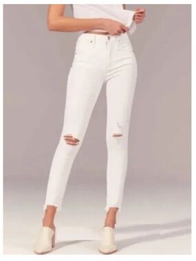 Abercrombie & Fitch The Super Skinny Ankle High Rise Jeans | White | 24/00